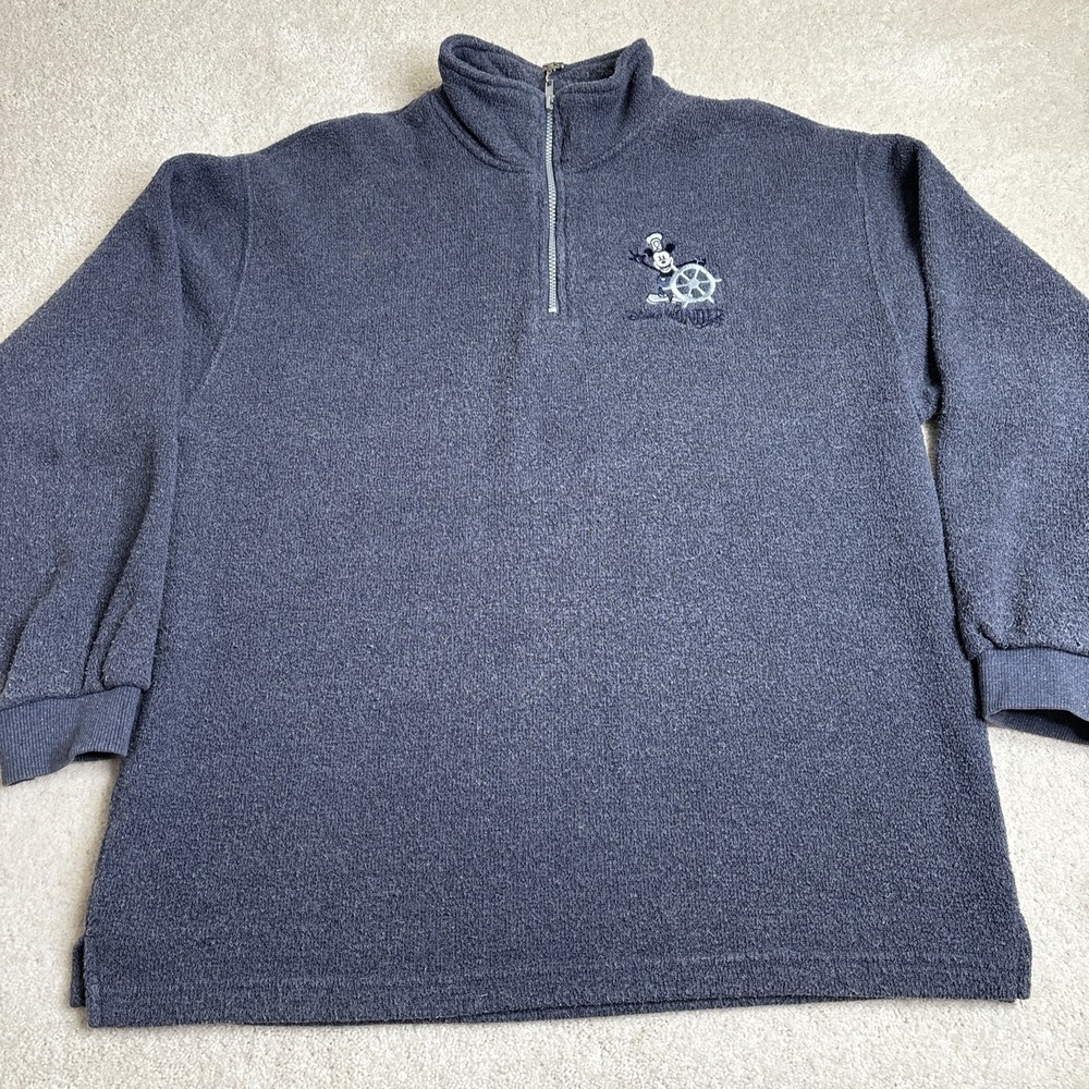 Disney Cruise Line Disney Wonder Men's Large Blue 1/4 Zip Pullover Terry READ